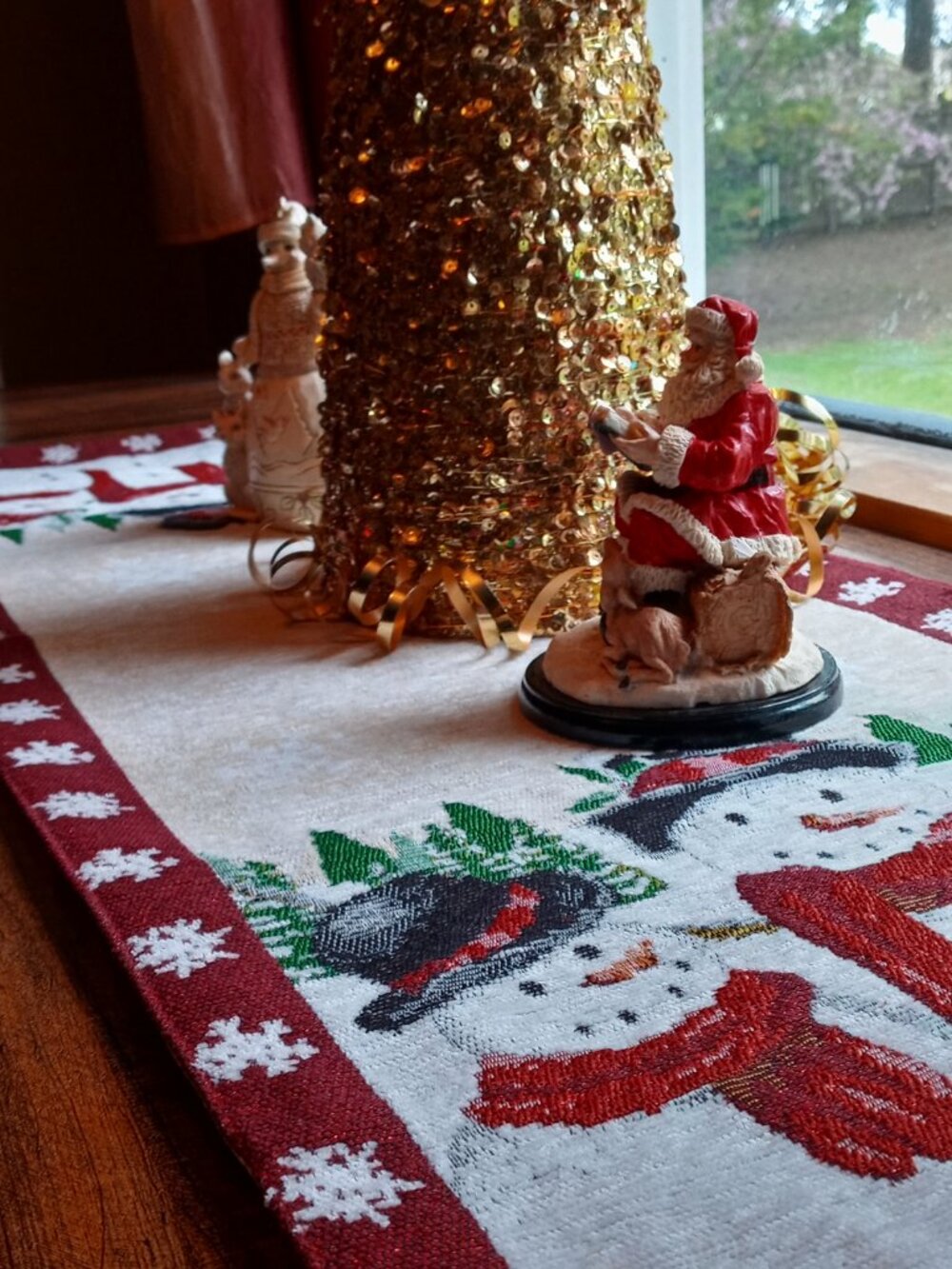 2 Cute St. Nicholas Square Tapestry Table Runners Christmas Winter Snowmen Trio